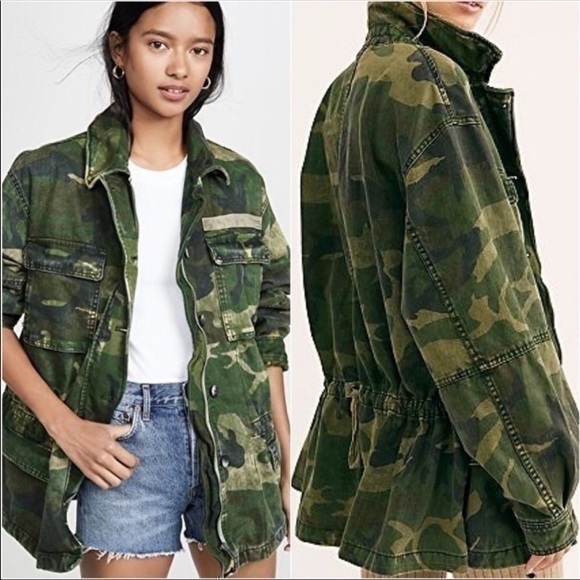 FREE PEOPLE Seize The Day Green Camo Print Utility Jacket